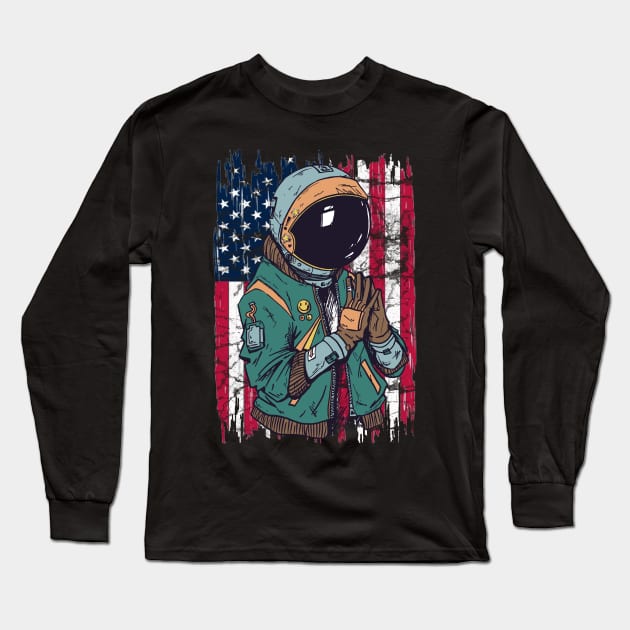 4th of July astronaut patriotic astronaut moon landing  american astronaut Long Sleeve T-Shirt by JayD World